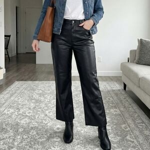 ZARA Women's Black Faux Leather Pants High Rise Straight Leg Style Size 10